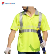 En gros Pas Cher Haute Visibilité Mens Léger Respirant Polyester Polo T-Shirt Réfléchissant Sécurité Travail Wears Avec Poche